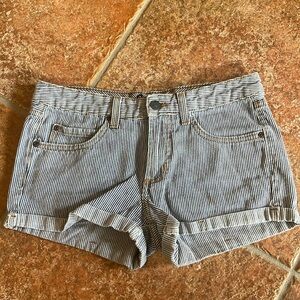 Blue pinstripe jean shorts